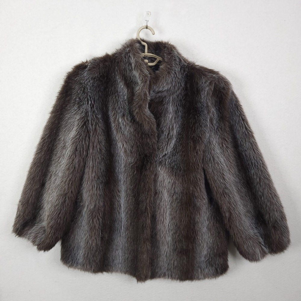 Lou Nierenberg Faux Fur Coat Size 12 Vintage 80's Hook & Loop Old Money Classic